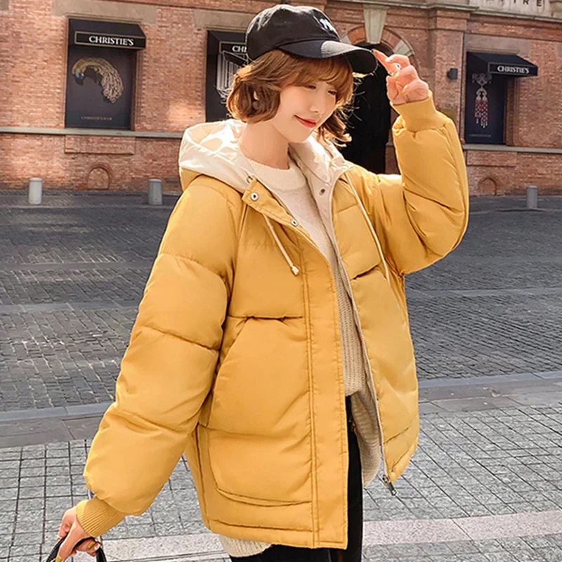 

Ailegogo New Winter Women Hooded Cotton Coat Casual Female Short Bread Loose Wadded Jacket Coats Zipper Fashion Tops Outwear