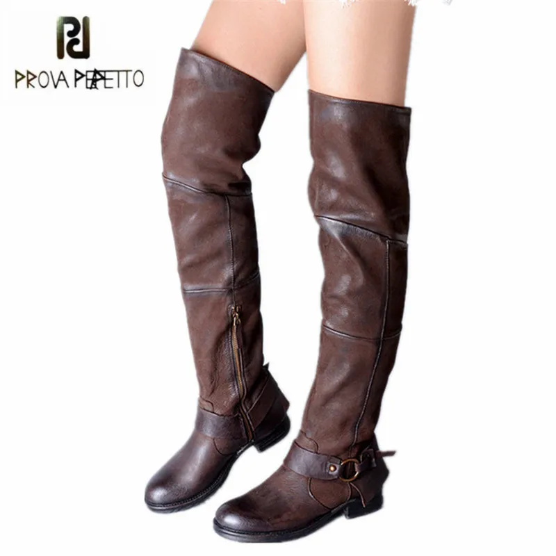 

Prova Perfetto Handmade Women Thigh High Boots Casual Flat Over The Knee Boots Platform Rubber Long Boot Ladies Riding Boot