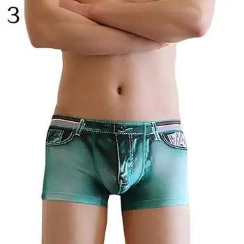 

Sexy Underwear Breathable Boxers U Convex Bulge Pouch Shorts Elastic Fake Jean Homme Pattern Male Underpants Boxer