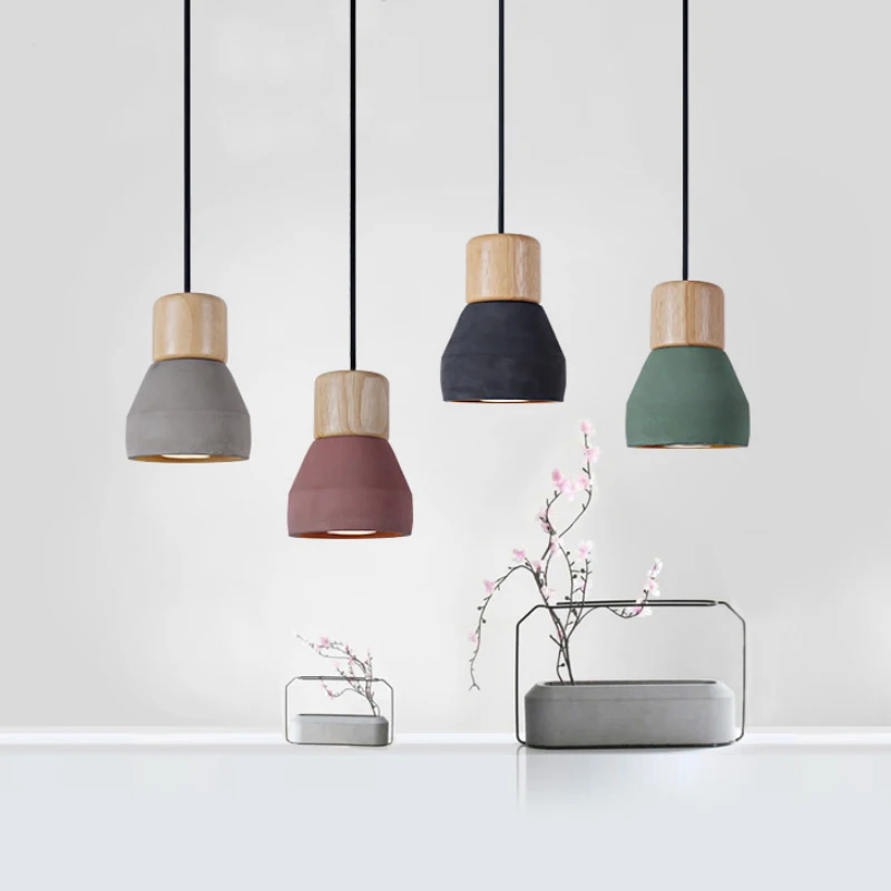 Nordic Wood Cement Pendant Lights Modern Droplight E27 Single Hanging Lamp For Bedroom Living Room Restaurant Cafe Loft Bar | Лампы и