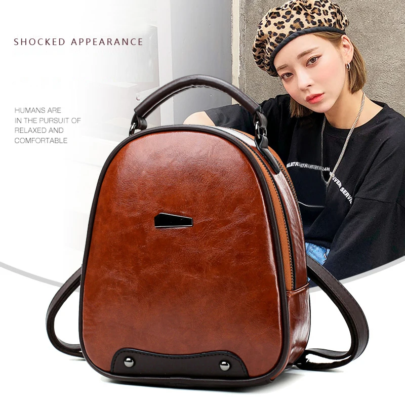 

MAILAER Female backpack 2019 new mini backpack simple oil wax leather wild backpack Shoulder Bag Fashion backpack