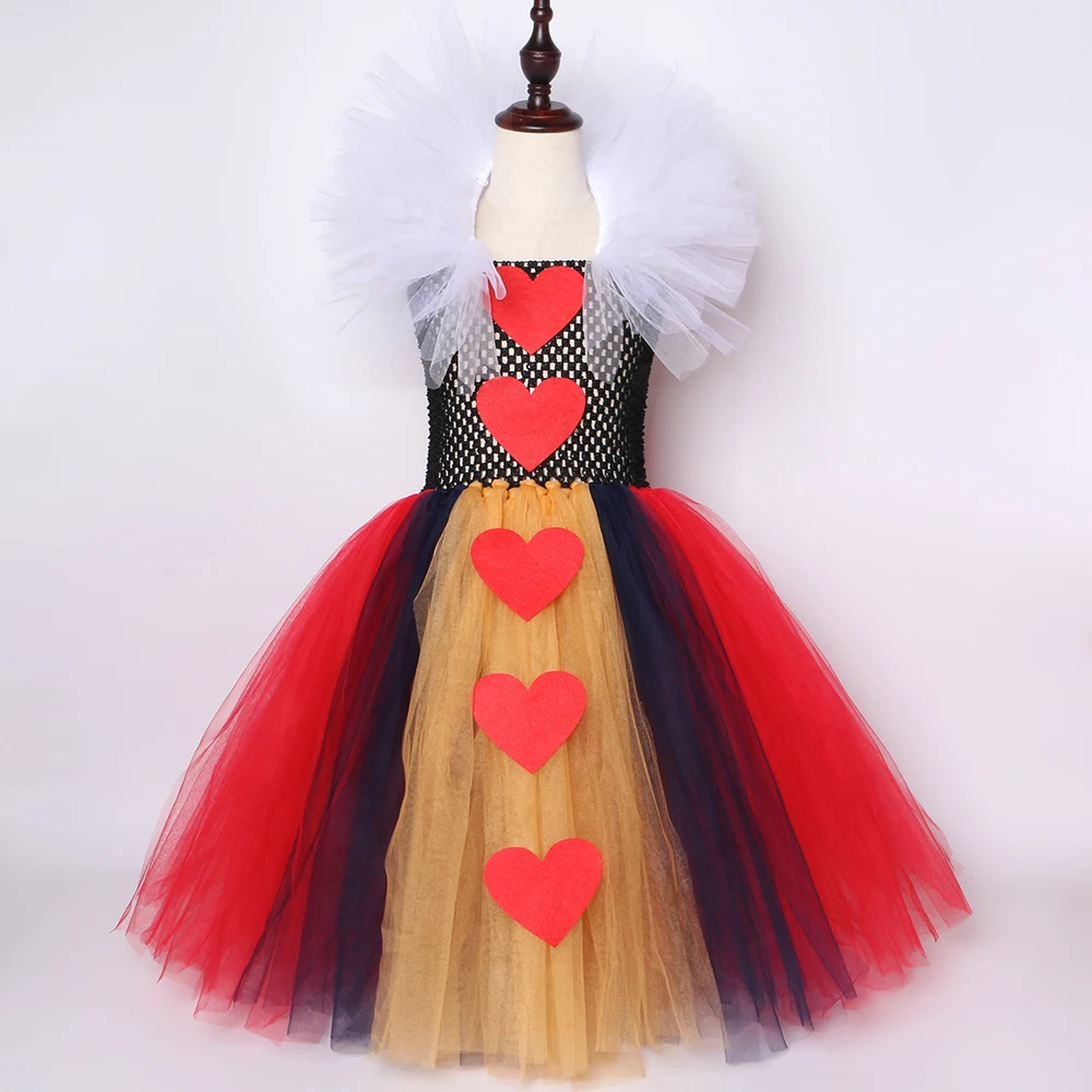 Платье-пачка «Королева сердец» для девочек; детское карнавальное платье на Хэллоуин; маскарадный костюм «Алиса в стране чудес»; нарядное платье для девочек