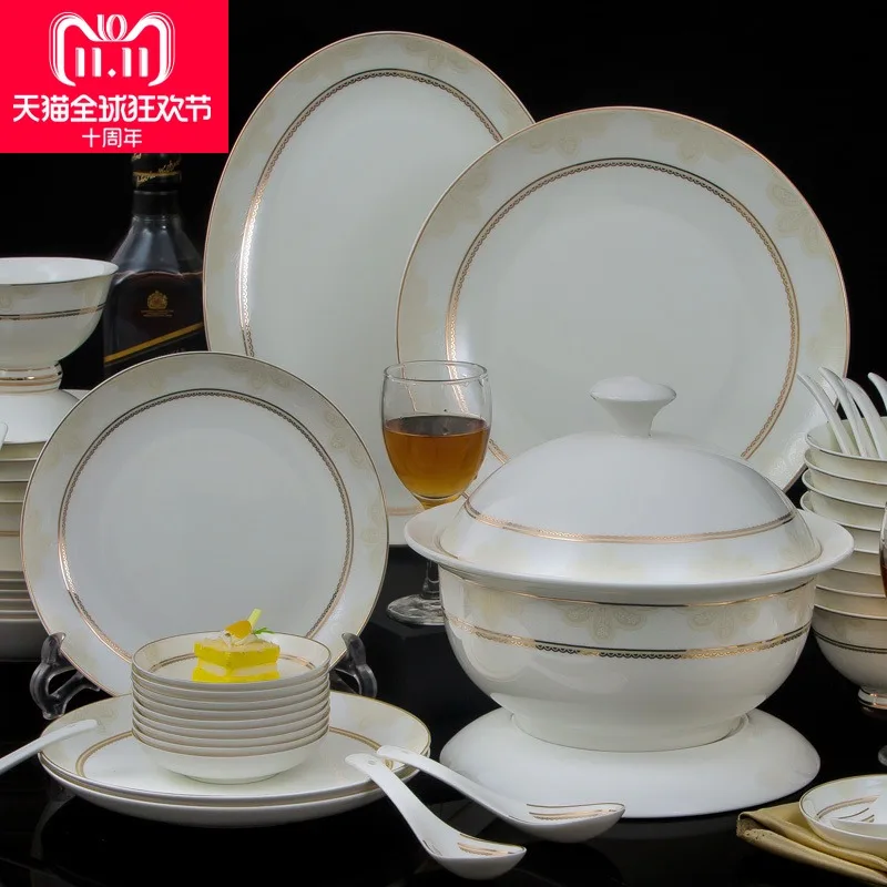 

christmas decorations for home Jingdezhen Ceramic Tableware Bone Porcelain 60pieces Elegant Tableware Bowl Set