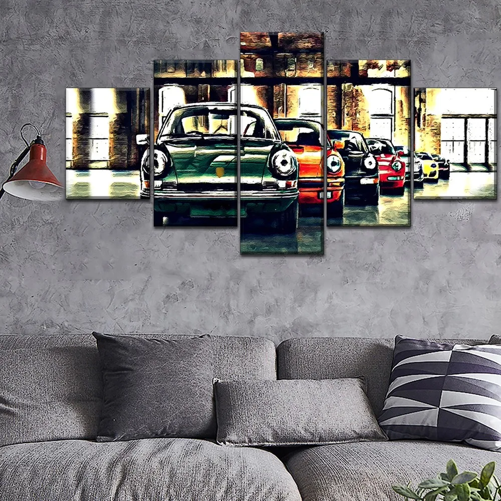 5 Piece Factory Retro Colorful Car Poster Modern Artwork Home