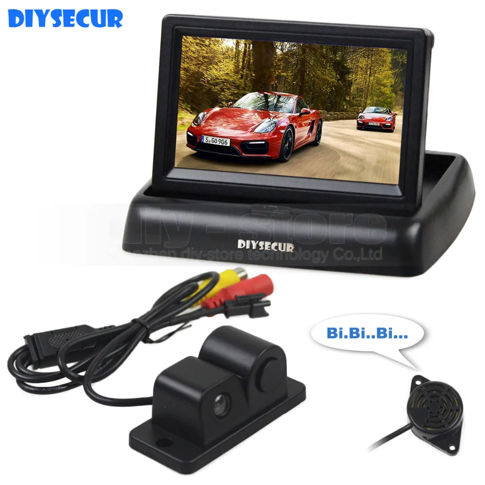 

DIYSECUR 4.3Inch Foldable TFT LCD Rear View Monitor Car Monitor + Waterproof Parking Radar Sensor Car Camera Parking System