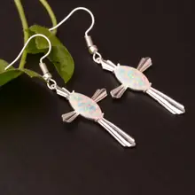 

New Selling White Ture Opal Cross Earrings High Silver Plated Stone Earrings