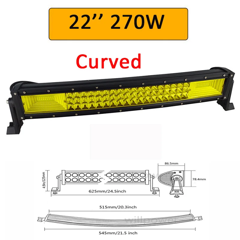 Auxtings 2" 32" 4" 52" изогнутый светодиодный светильник, рабочий светильник 7D, Светодиодная панель желтого цвета, 4x4, грузовик, квадроцикл, крыша автомобиля, внедорожный Янтарный противотуманный светильник