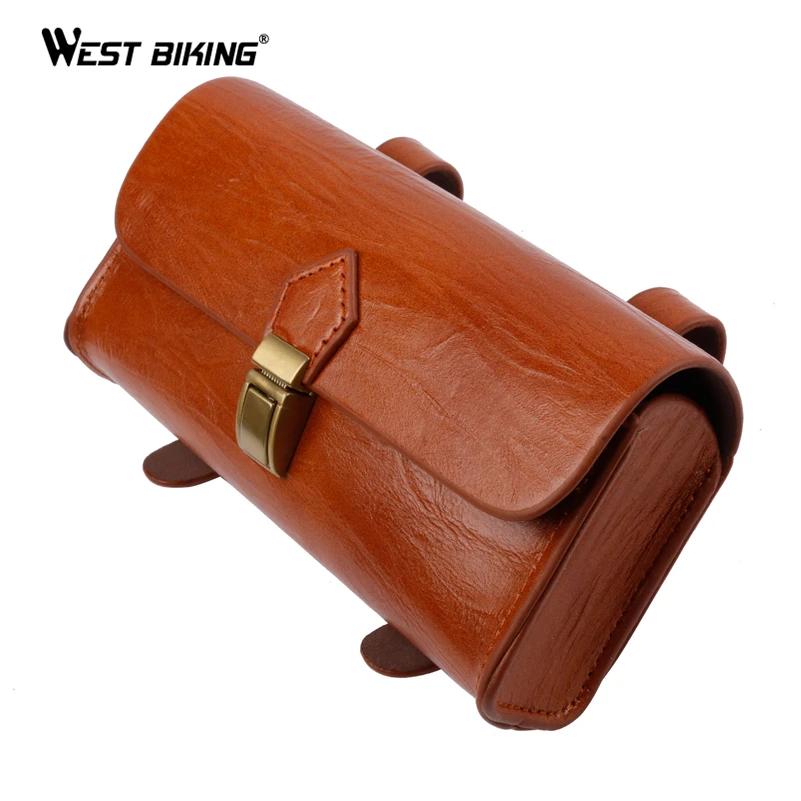 

WEST BIKING Retro Bicycle Tail Bag PU Leather Cycling Bag Saddle Pouch Tail Pannier Personalized Riding Vintage Bicycle Bike Bag