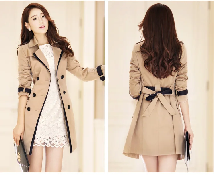 Chic Womens Slim Fit Double Breasted Trench coat Woolen Coat Korea style Jackets