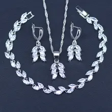 Белый кристалл свадебное серебро 925 ювелирные наборы для женщин кулон и ожерелье и браслеты из колец Серьги Браслеты из натуральных камней
