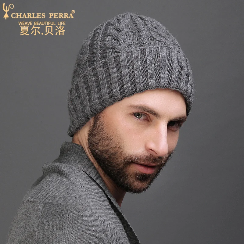 Мужские вязаные шапки Charles Perra зимняя двухслойная плотная Шерстяная Шапка модные