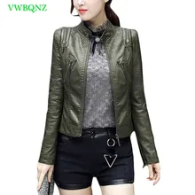 Демисезонный короткие кожаные куртки Для женщин тонкий мотоциклетная кожаная куртка Женская Мода Черная кожа верхняя одежда cool 226
