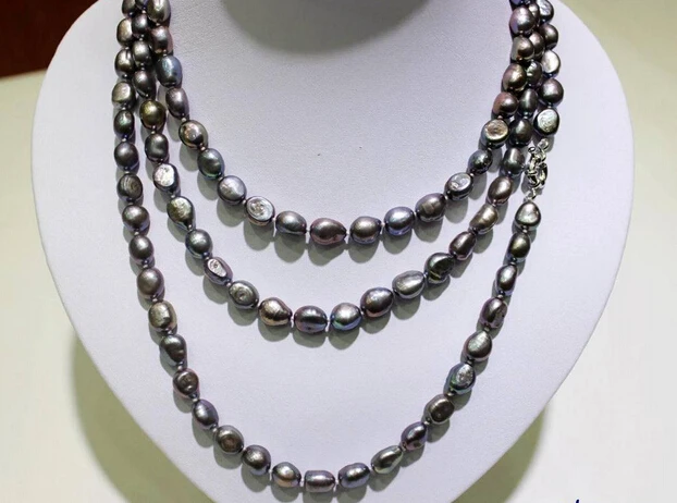 

0002758 long freshwater pearl necklace Black Baroque 9x11mm 47