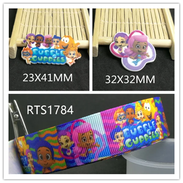 

7/8inch 100yard ribbon and 100pcs resin 1 set printed cartoon printed ribbon and resin RTS1784