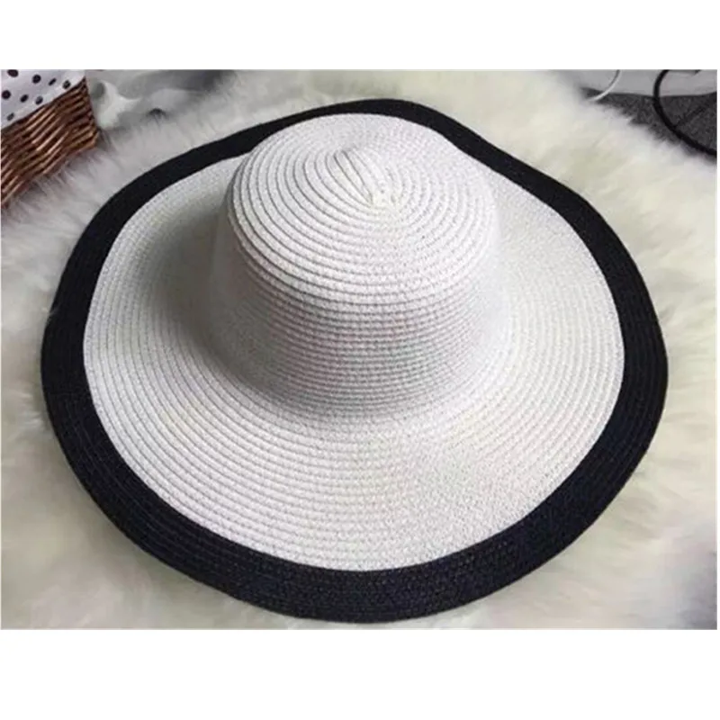 Модная женская складная черная и белая соломенная Солнцезащитная мягкая шляпа широкий большой волнистый край Кепка летняя пляжная Панама Шляпы Защита от солнца s