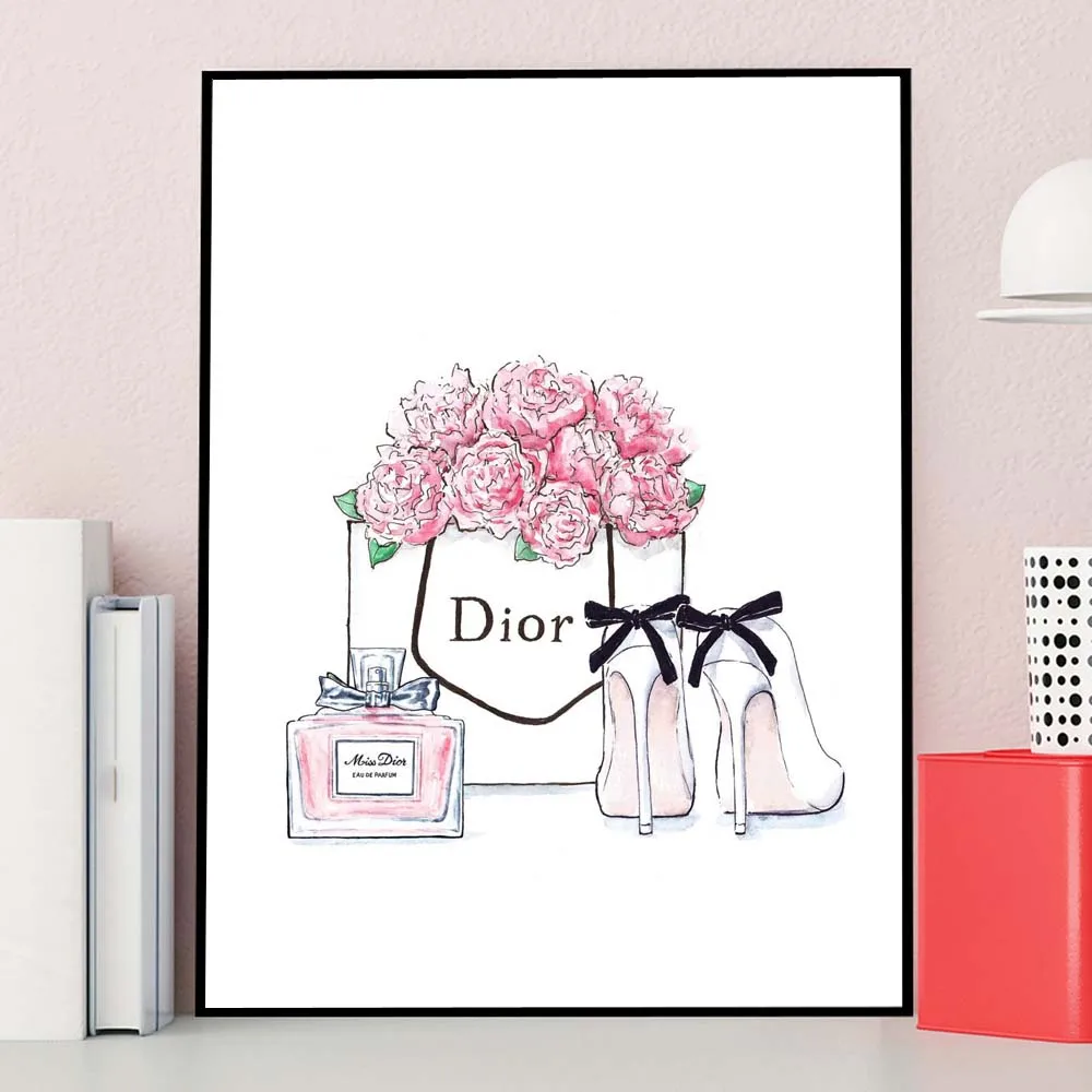 

Fashion Flower Bag Poster Perfume And Heels Posters and Prints Modern Wall Pop Art Canvas Painting Decor For Home Girl Decor