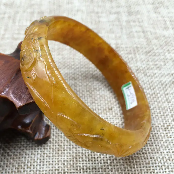 

A-5974 Vintage China Hand-carved Brown Jadeite Jade Gems Bracelet Bangle 56mm