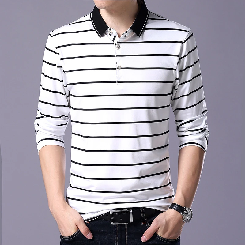 Liseaven мужская одежда мужские рубашки-поло с длинными рукавами, полосатые поло, мужские Топы И Футболки, брендовая хлопковая рубашка