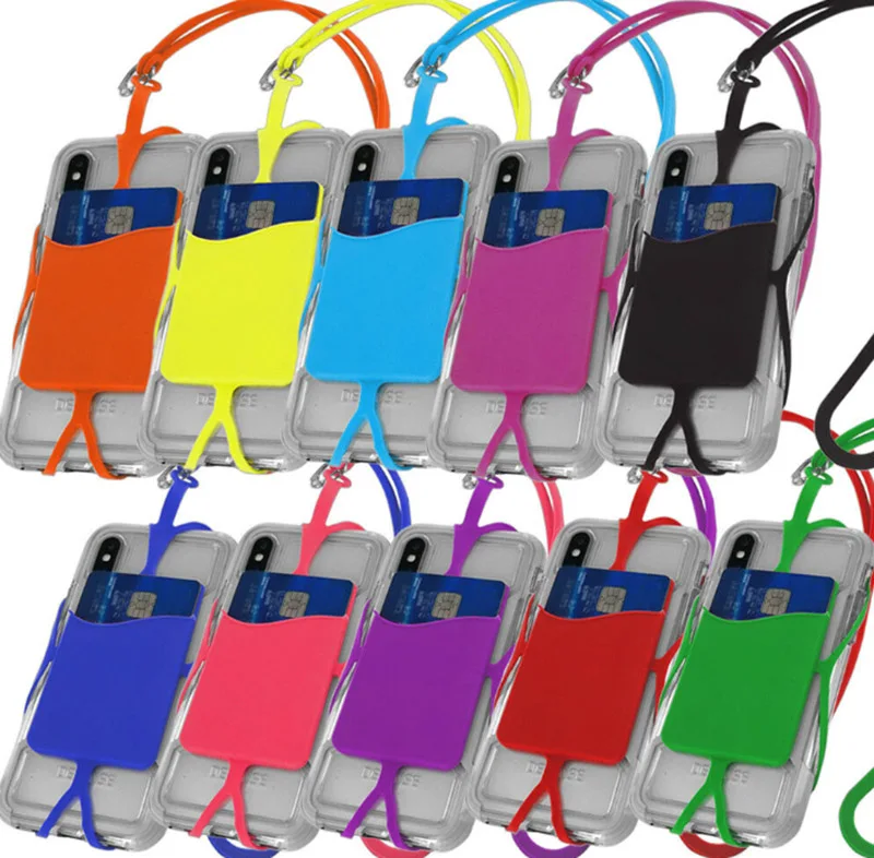 

10PCS/LOT Universal 3 in1 Cell Phone Lanyard Strap Lote Silicon Smartphone Case Neck Strap Cover ID Card Holder Necklace