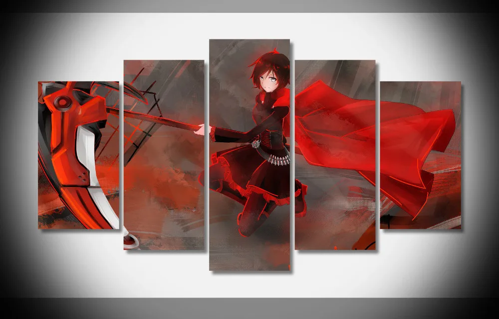 

Large Framed Modern Indoor RWBY Ruby Rose American Animation print canvas decoration 5 pieces