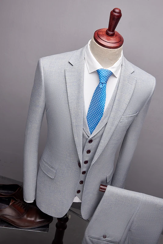 2020 New High quality Grey Men suits Costumes Pants Set Formal 3 Pieces Wedding Groom Tuxedos Prom Slim Fit Notched lapel Suits