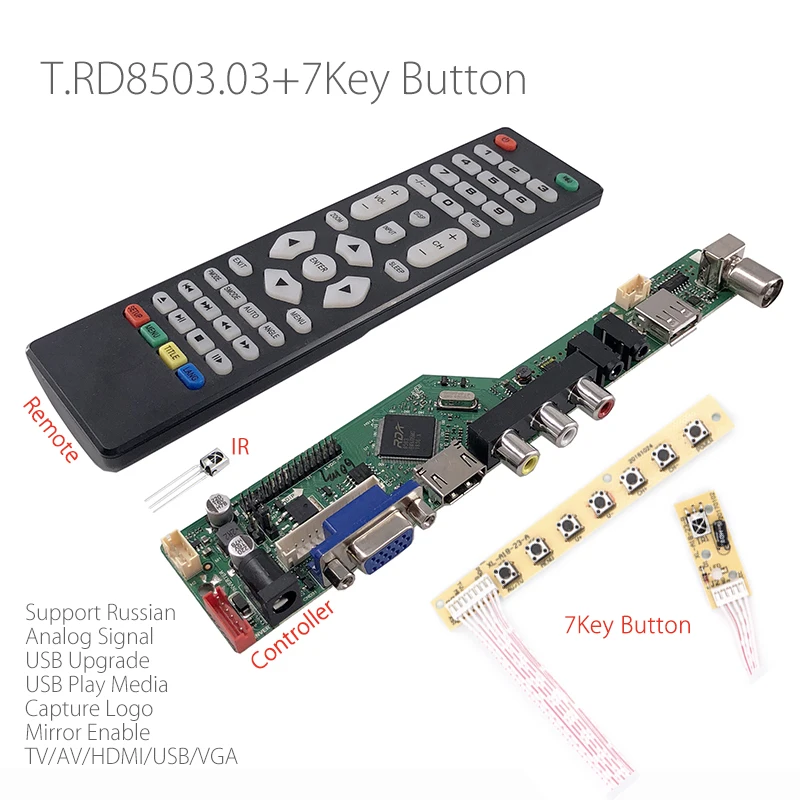 

T.RD8503.03 Universal LCD LED TV Controller Driver Board TV/PC/VGA/HDMI/USB+IR+7 Key button Switch Russian Replace v56 SKR.03