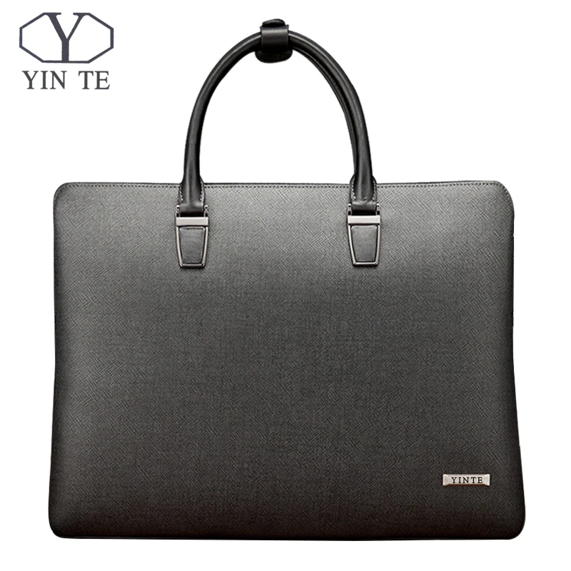 

YINTE 2019 Men's Briefcase Leather Men Business Handbag Gray Black Bag Messenger Male Shoulder Bag Lawyer Bags Portfolio T8518-5