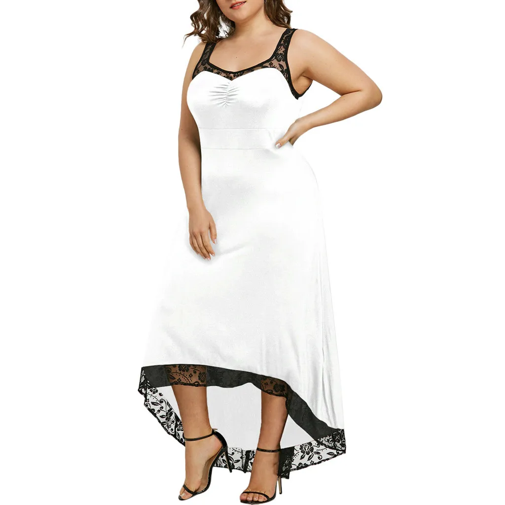 

Jaycosin clothes Dress Women Fashion Plus Size Casual O-Neck Lace Solid Camis Sleeveless maxi Dress 2019