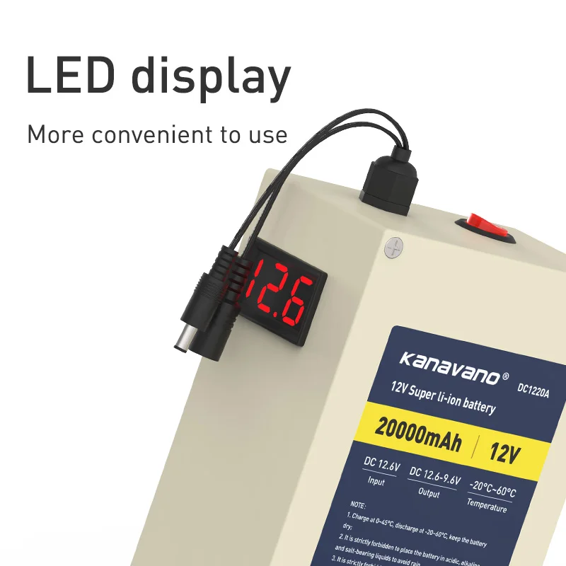 Kanavano портативная пластина 12V 20AH перезаряжаемая литиевая батарея 18650 и AC 12 6 V 2A