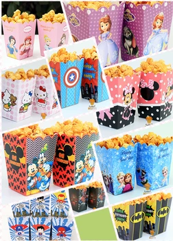 

12pcs/lot Minnie Mickey Batman Avengers Ariel Snowwhite Cinderella Princess Popcorn Box Kids Party Birthday Supplies Gift Box