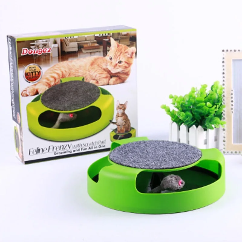 ABS Plastic Cat Kitten Toys with Moving Mouse Inside Roped Funny Faux