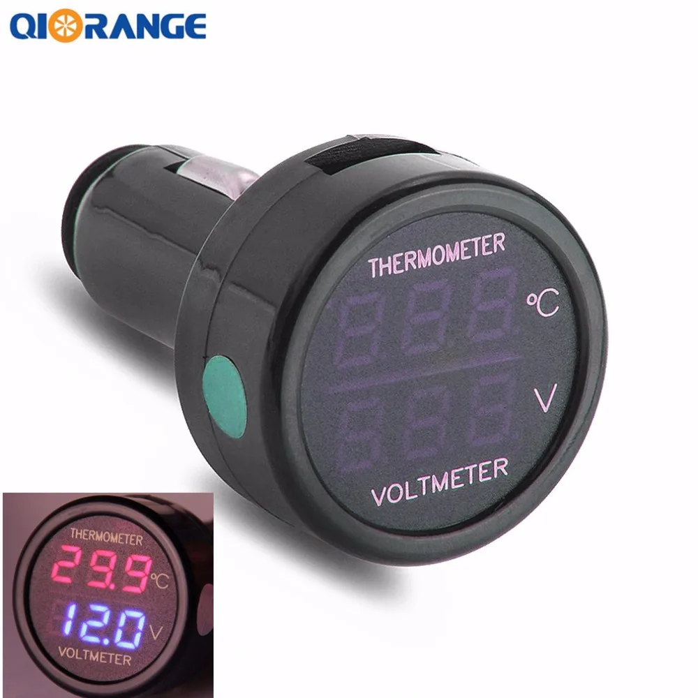 2 In 1 LED Car Cigarette Lighter Digital Voltmeter Thermometer 12/24V