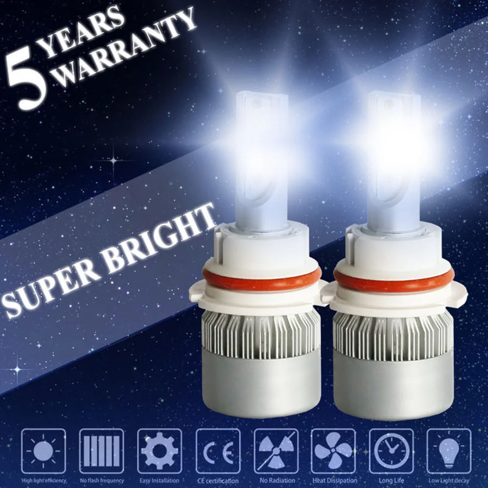

LED Headlight Bulbs Conversion Kit - 9007 HB5 Hi/Lo Dual Beam, 72w 7600lm 6K Cool White LED Headlights All-in-One Conversion Kit