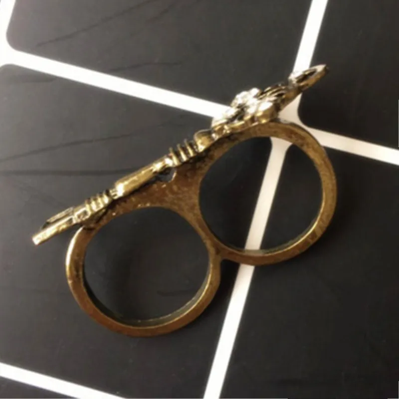 C402 Fashion Personality Crystal Key Double Circles Rings Retro Finger Ring Charms For Women Wedding Party Jewelry Anillos