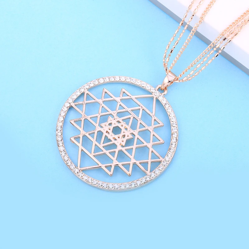 Этническое ожерелье Shri Yantra с золотым креплением, ожерелье с амулетом Meru, женское модное ювелирное изделие, аксессуар с кристаллами, колье для женщин