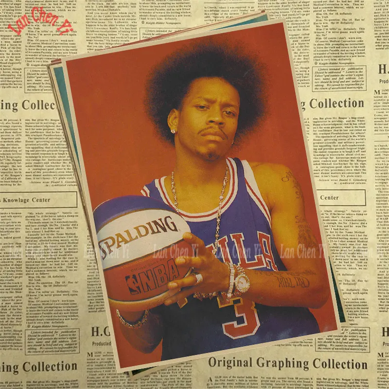 Винтаж НБА Баскетбол звезда классический Аллен Айверсон плакат высокого качества обои декорации в интерьере - Цвет: Серебристый