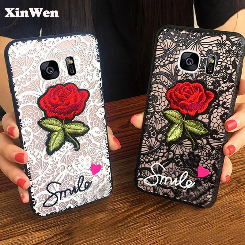 

XinWen luxury original 3d cute Fashion Rose Flower hard PC Phone cover coque case For samsung galaxy s6 s 6 Sexy Woman Lace Back