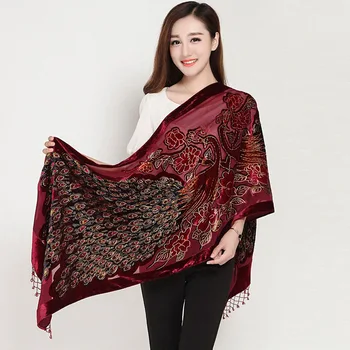 

2020 New Shawls Cape Peacock Beaded Chal Tassel Scarf Women Silk Scarfs Head Wraps Shawl Mujer Bufanda Muslim Hijab Large Size