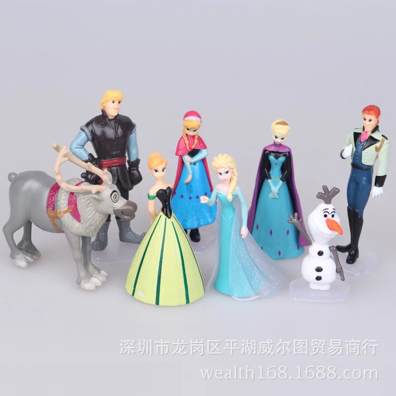 Disney 8 Pcs Snow and Ice 5-9 Cm Queen Frozen Princess Dolls Elsa Anna Snowman Cake Decoration Doll Set for Kids Birthday Gift