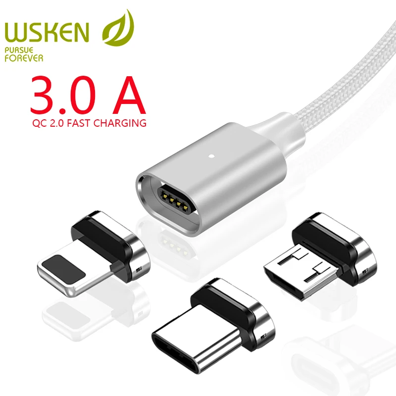 Магнитный зарядный кабель WSKEN X2 для iPhone Micro USB Type C 3A магнитный Samsung C|Кабели