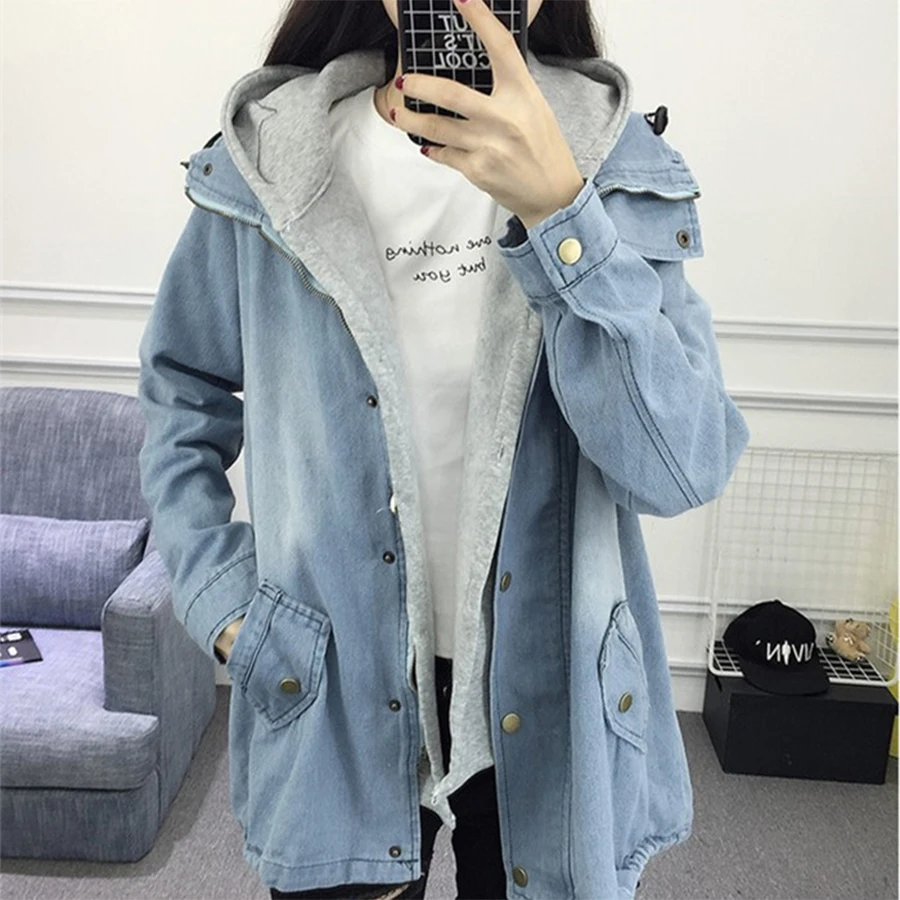 Autumn Winter Women Two Piece Suit Fashion Casual Women Basic Jacket And Coats Denim Jeans Large Sized Women Basic Coats M-Xxxxl