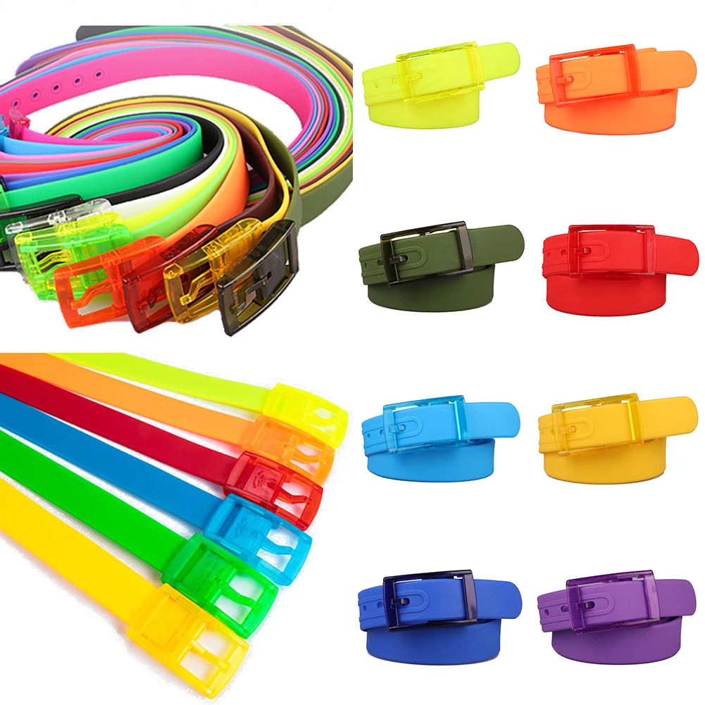 Candy Color Plastic Belts for Women Men Silicone Rubber Waistband New Plastic Buckle Pins Jeans Belts Summer Skinny Waist Belt