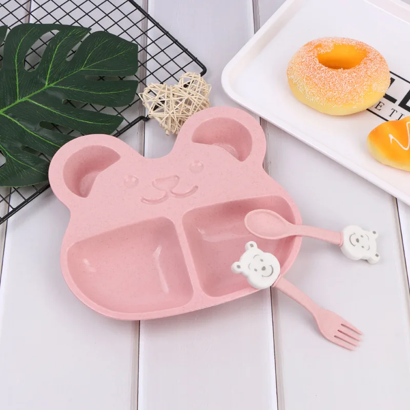 

Baby Dishes Wheat straw Bowl Lunch Box with S poon Fork Set Kids plastic big bowl dish of fruits Children Cartoon Cutlery Set