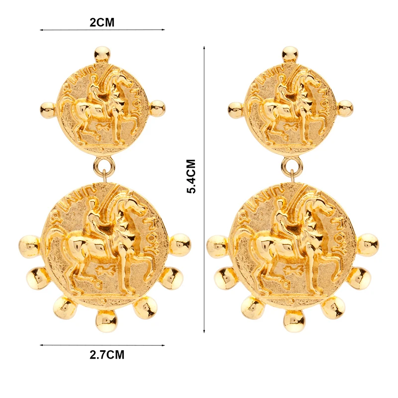 Винтажные длинные висячие серьги в старинном римском стиле с золотыми монетами, женские модные серьги-подвески с рельефным тиснением, ювелирные изделия, подвески