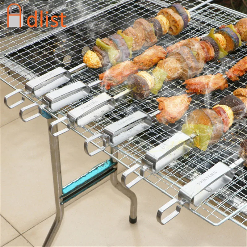6/8/10pcs Stainless Steel Skewers Flat Meat BBQ Skewer With Food