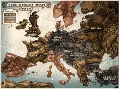 4019 Caricature Map Of Europe Steampunk Art-Wall Sticker Art Poster For Home Decor Silk Canvas Painting