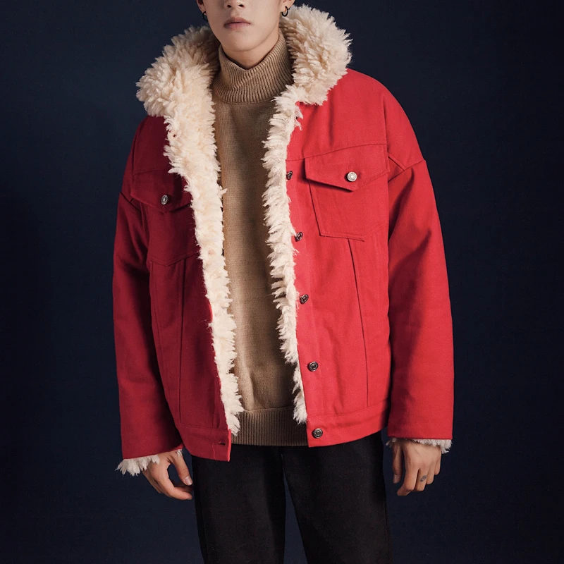 Новый для мужчин Зимние флисовые верхняя одежда с подкладкой пальто Fuax Меховая куртка Прямая доставка Размеры s m l xl XXL черный, красный