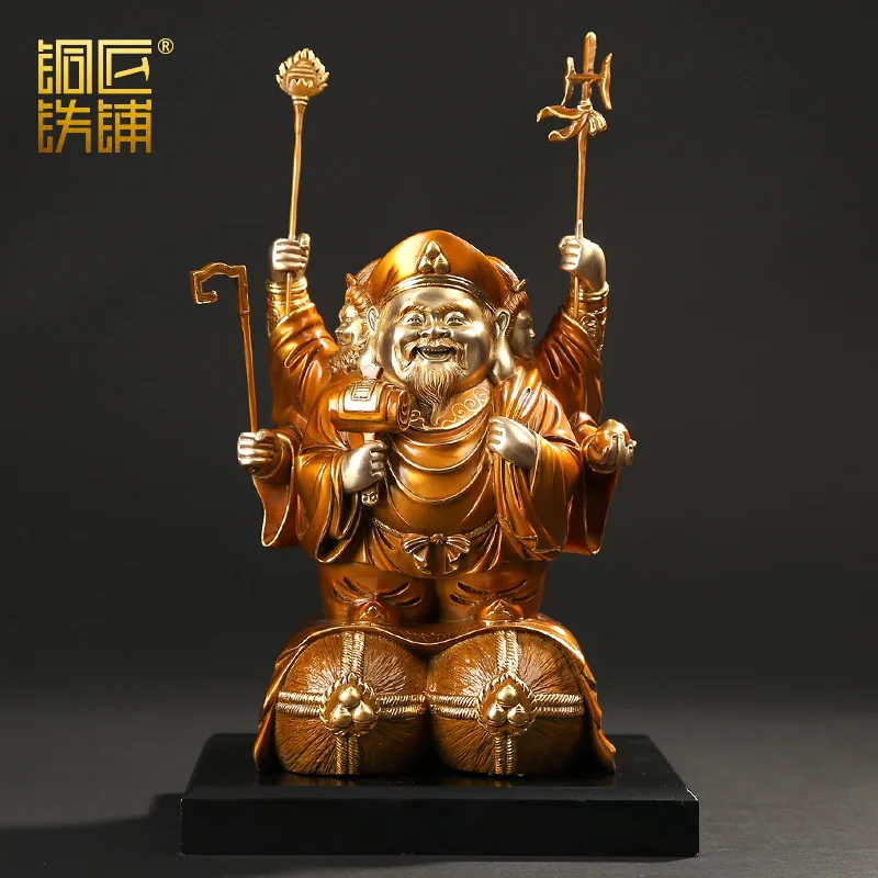 31CM LARGE --GOOD BUDDHA-- Asia Great Japan Tokyo HOME Talisman Money Drawing God of wealth 3 face Mahakala GOD brass statue | Дом и сад