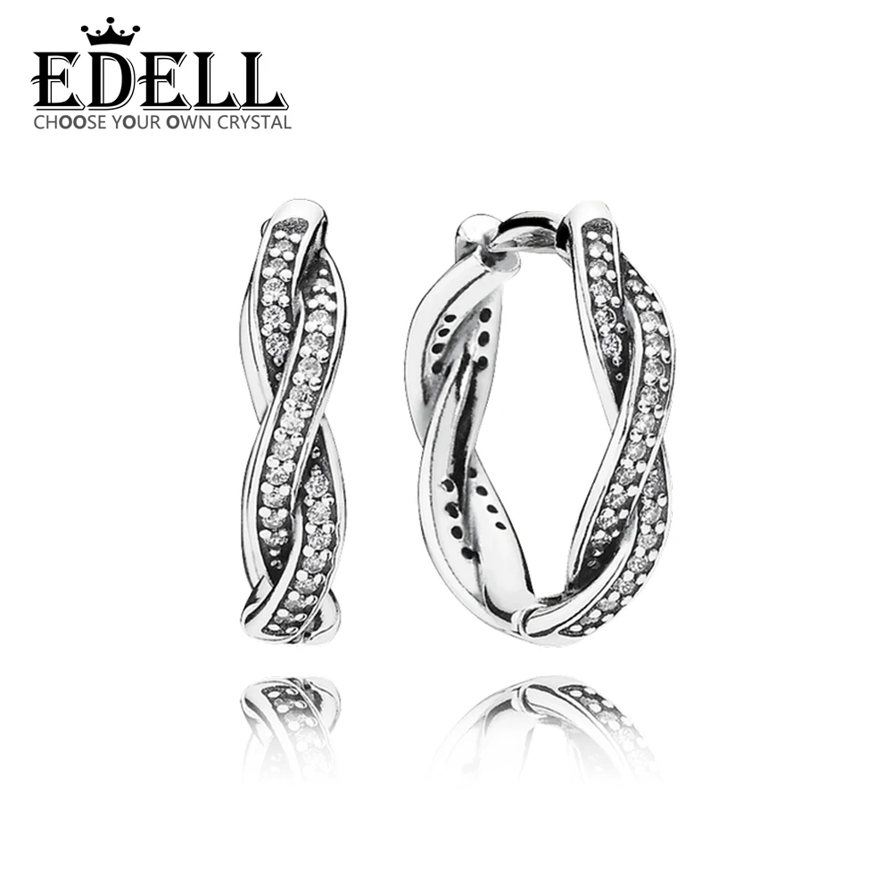 EDELL 100% 925 пробы серебро 1:1 Аутентичные 290576CZ Шарм серьги Оригинальные Для женщин ювелирные изделия