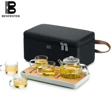 Быстрая чашка портативный дорожный чайный набор кунг-фу Термостойкое стекло 1 чайник 2 чашки чая с деревянной бамбуковой сумкой черный чай пуэр посуда для напитков